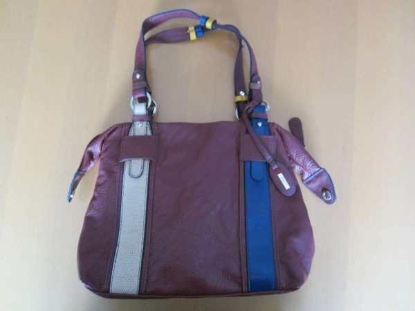 Sac à main bordeau, intérieur bleu avec poches - L. Credi