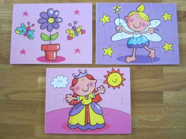 Boîte en fer contenant 3 puzzles en bois (dès 18 mois)