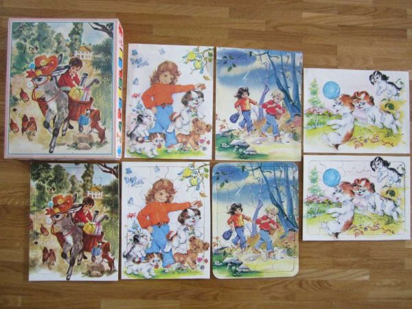 Lot de 4 puzzles vintage avec image modèle - HEMMA