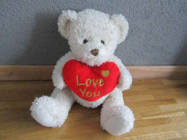 Peluche teddy blanc avec coeur "Love you" (env. 26 cm assis)