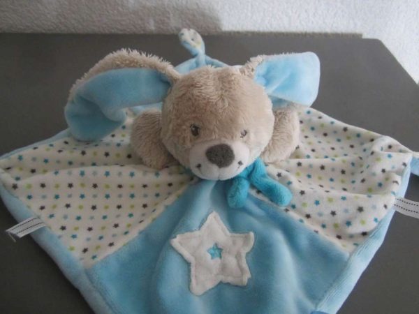 Doudou lapin "Mots d'enfants" bleu et blanc étoile