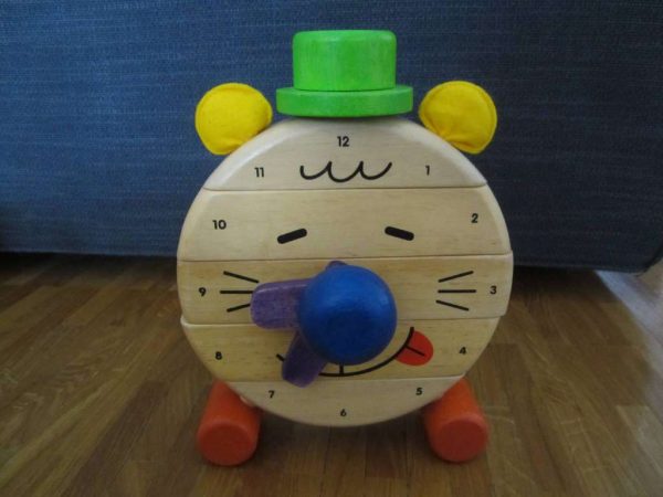 Horloge en bois pour apprendre à lire l'heure, double face