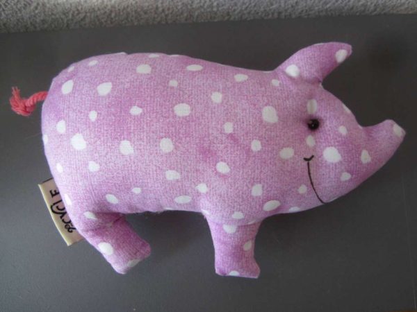 Petite peluche cochon rose à pois blancs (env. 20 cm)