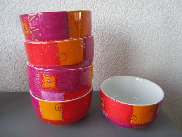 Lot de 5 bols tons violet/orange/rouge (NEUFS)