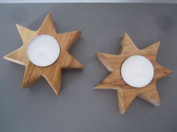 Lot de 2 bougeoirs étoiles en bois pour bougies à réchaud