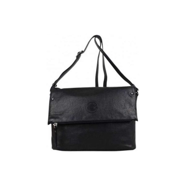 Sac rabat besace, cuir souple, noir "Patrick Blanc"