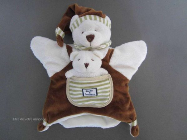 Doudou brun et blanc "Doudou & Compagnie".