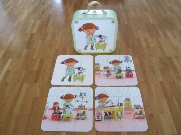 Valisette 4 puzzles Janod "Lou joue au vétérinaire".