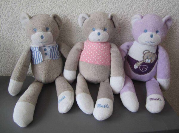Lot de 3 doudou "Musti de Mustela" (env. 28 cm)