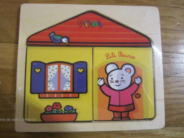 Puzzle d'éveil en bois 3 pièces POPI (neuf, sous blister)