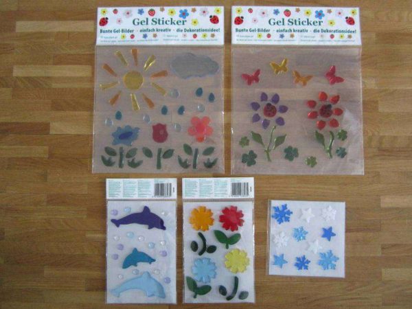 Lot de 5 pochettes d'autocollants en gel, sticker (neuves).
