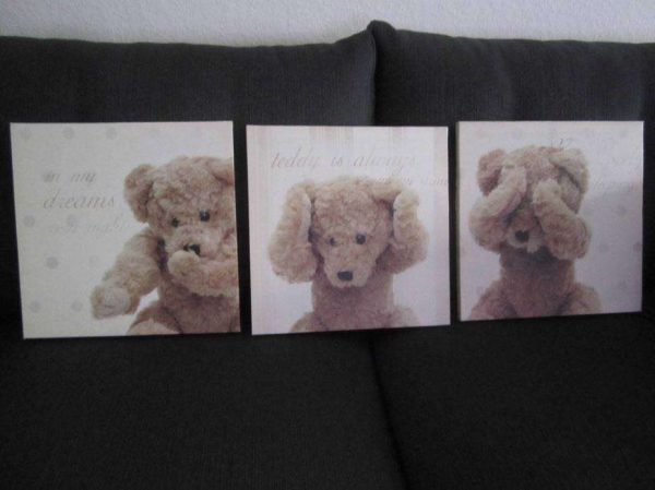 Lot de 3 toiles nounours 30 x 30 cm : selon photos