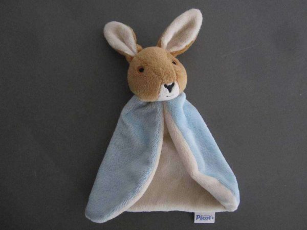 Doudou lapin brun avec cape bleue & beige "Picot 2"
