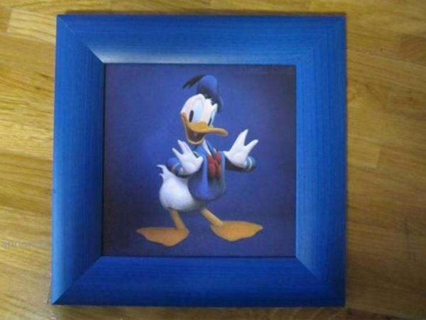 Cadre bois bleu avec image Donald (23 x 23 cm)
