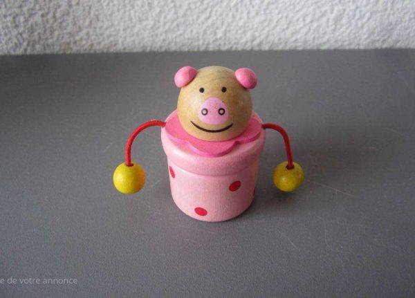 Boîte à dents de lait animaux (cochon) bois, en parfait état