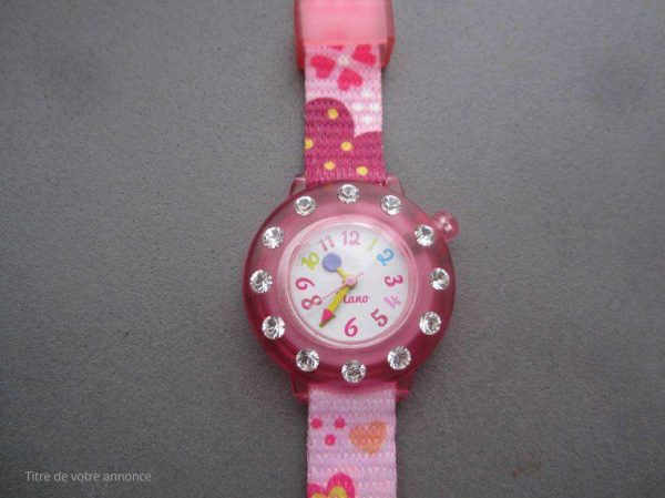 Montre "Nano Strass Pink" étanche, bracelet tissu rose